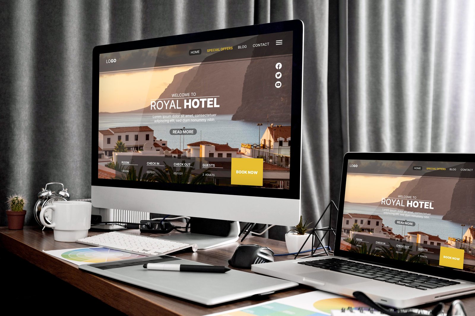 Websites designed by Masterminds displayed on a desktop and laptop