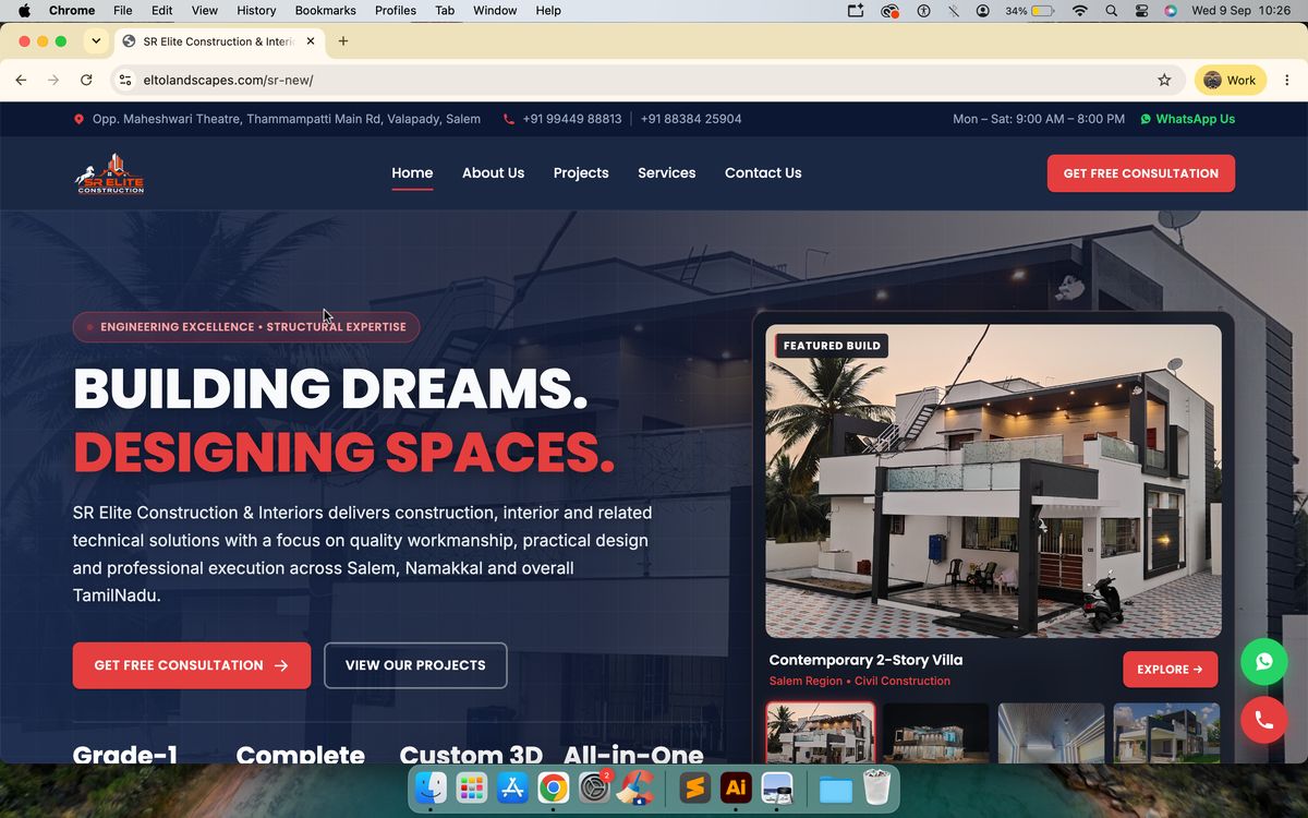 SR Elite Construction & Interiors — website designed by Masterminds